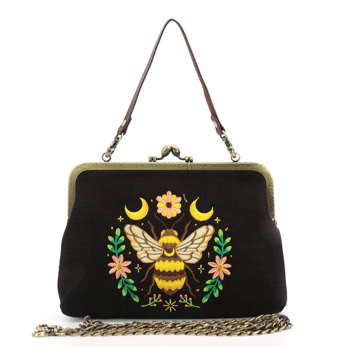 Bee & Moon Kisslock Bag — Black