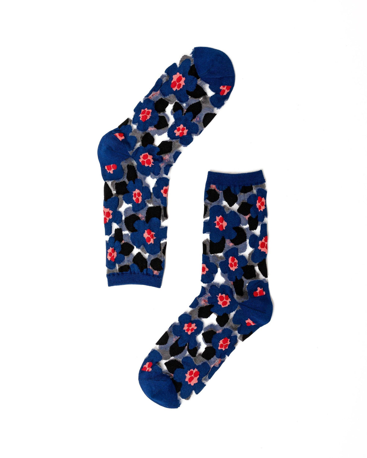 Sock Candy Bold Blue Floral Sheer Crew Sock
