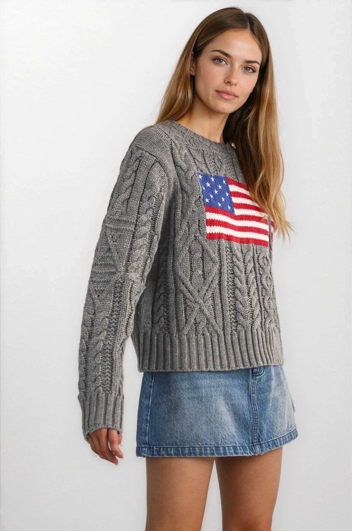 USA Flag Cable Knit Sweater - House of Caelo Athleisure Wear, Yoga Wear &  Women's Clothing