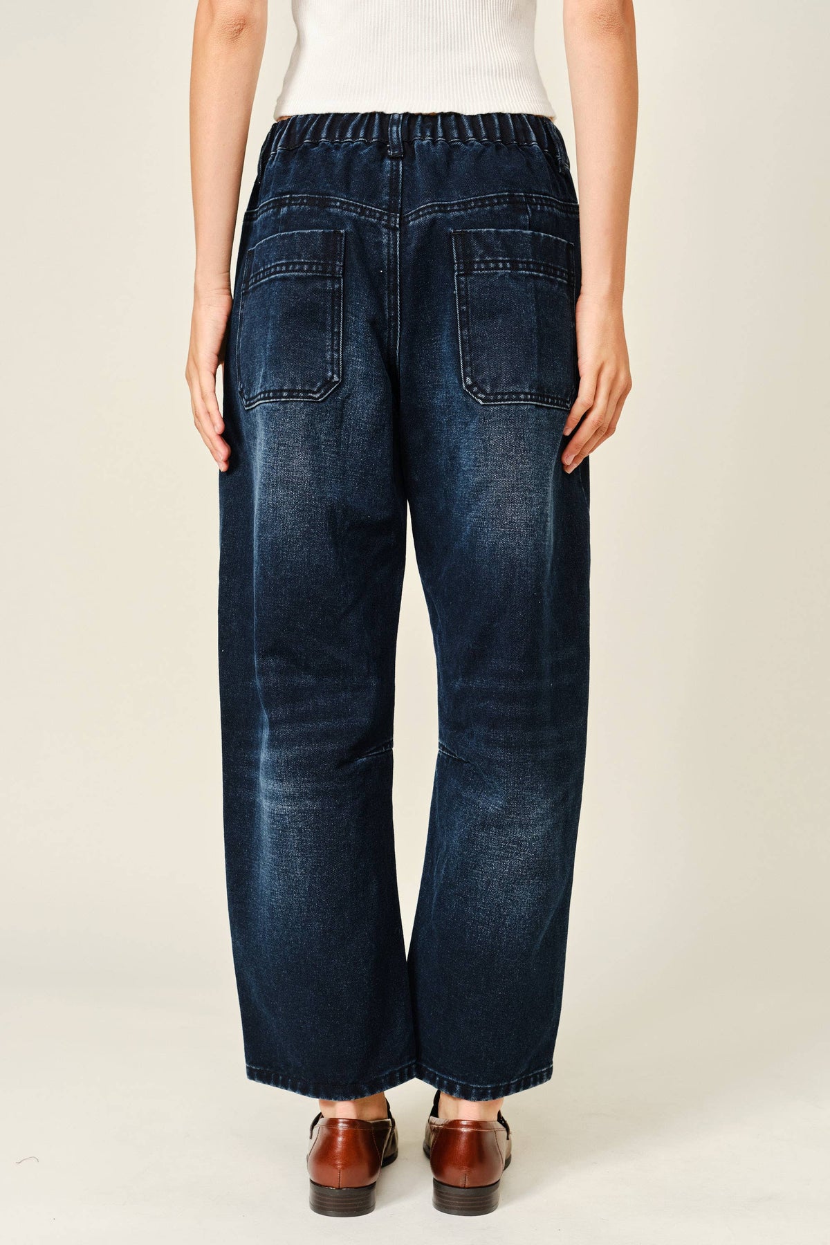 Dark Wash Utility Barrel Jeans