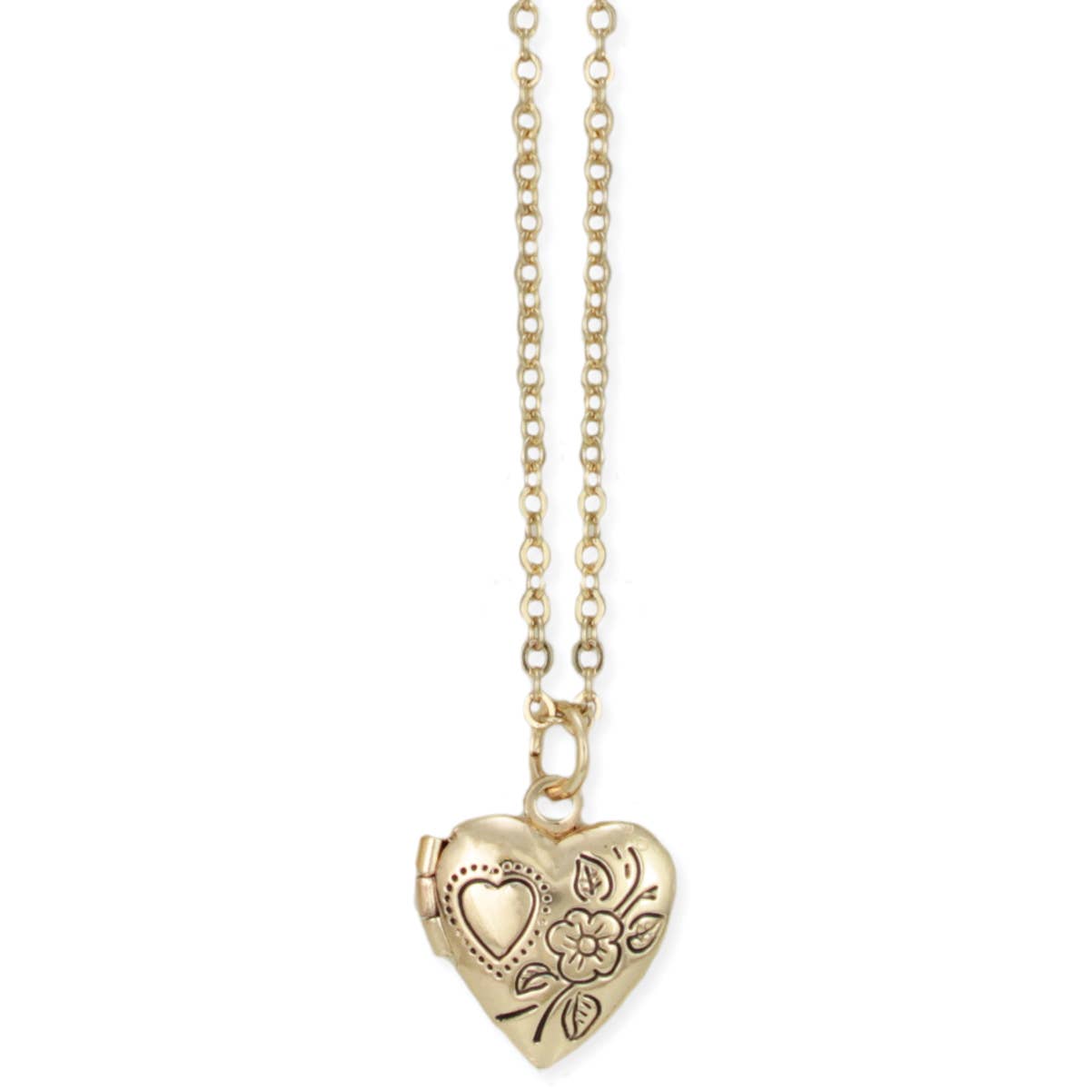 A Little Love Tiny Floral Etched Gold Heart Locket Necklace - House of Caelo Athleisure Wear, Yoga Wear &  Women's Clothing