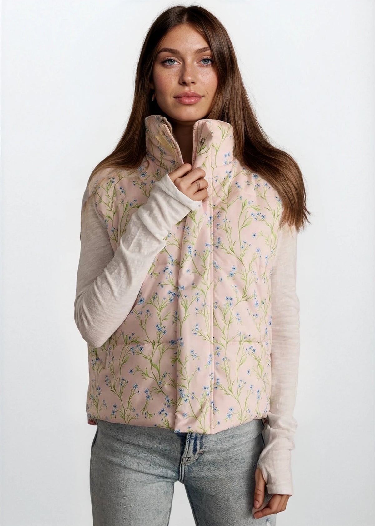 Light Pink Floral Puffer Vest - House of Caelo Athleisure Wear, Yoga Wear &  Women's Clothing