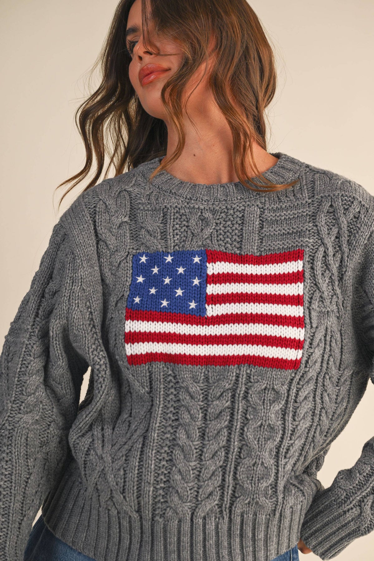 USA Flag Cable Knit Sweater - House of Caelo Athleisure Wear, Yoga Wear &  Women's Clothing