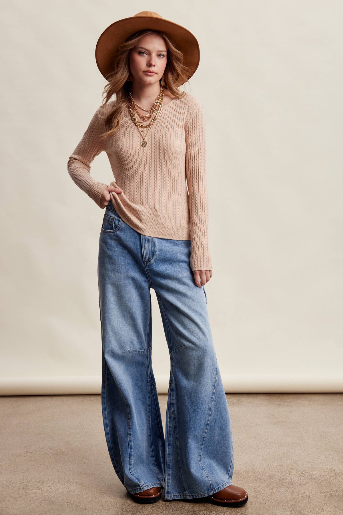 Ribbed V-Neck Knit Top