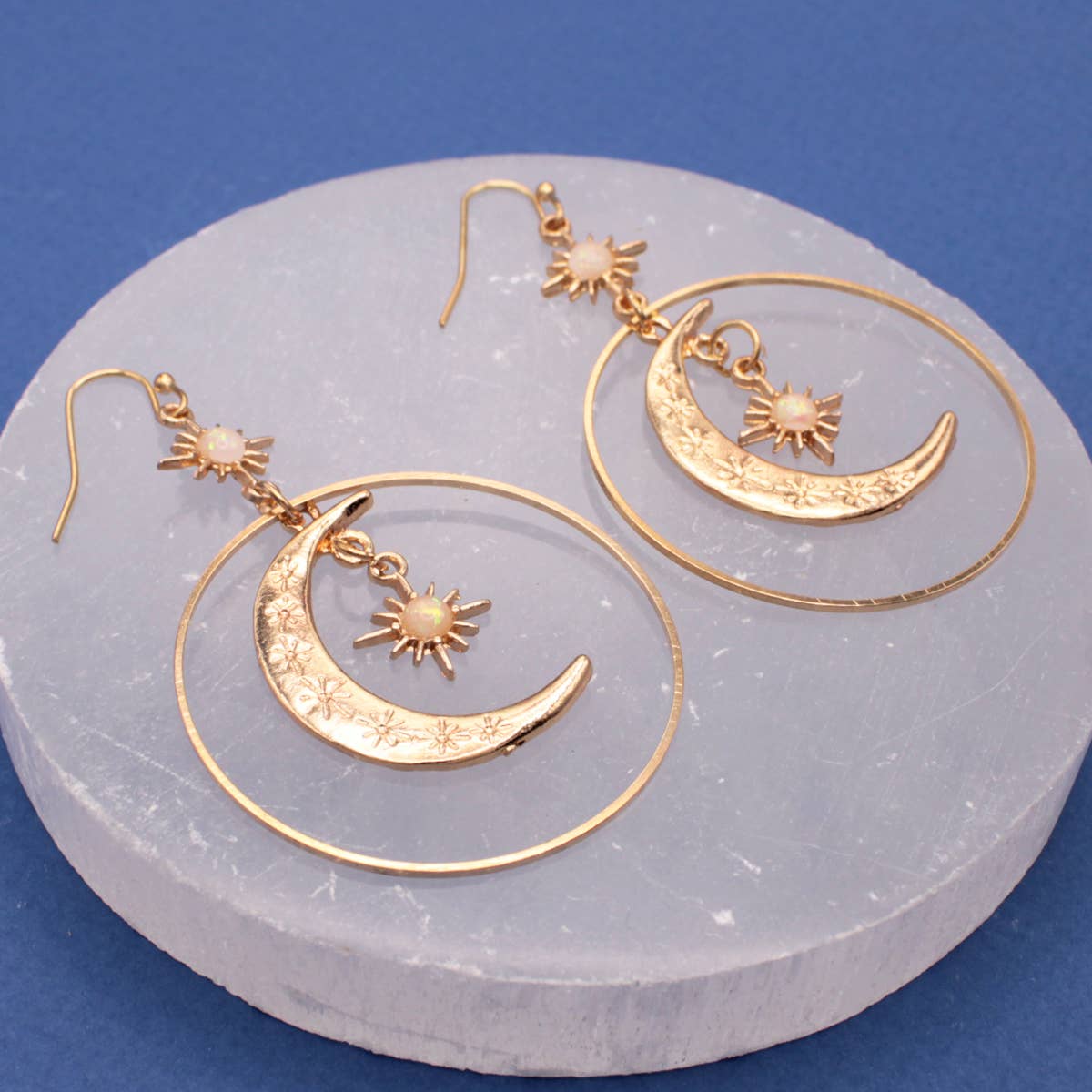 Celestial Moon & Sun Gold Hoop Earrings — alternate product view 5