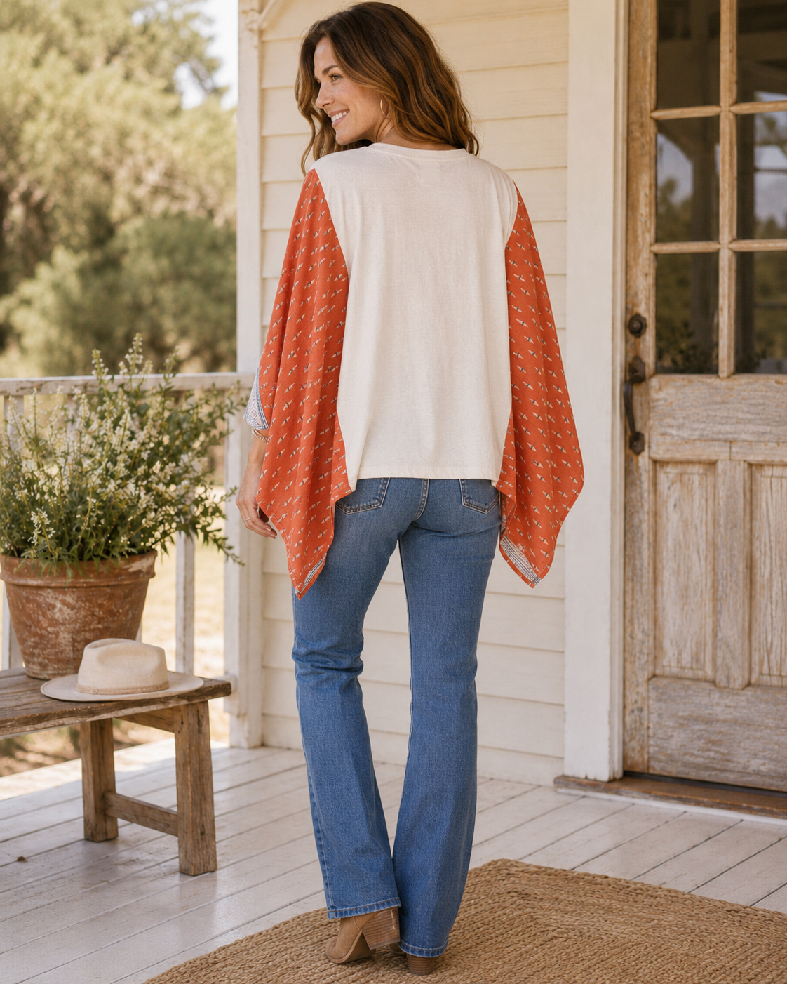 Free Bird America 1776 Graphic Sheer Sleeves Kaftan Top — alternate product view 4