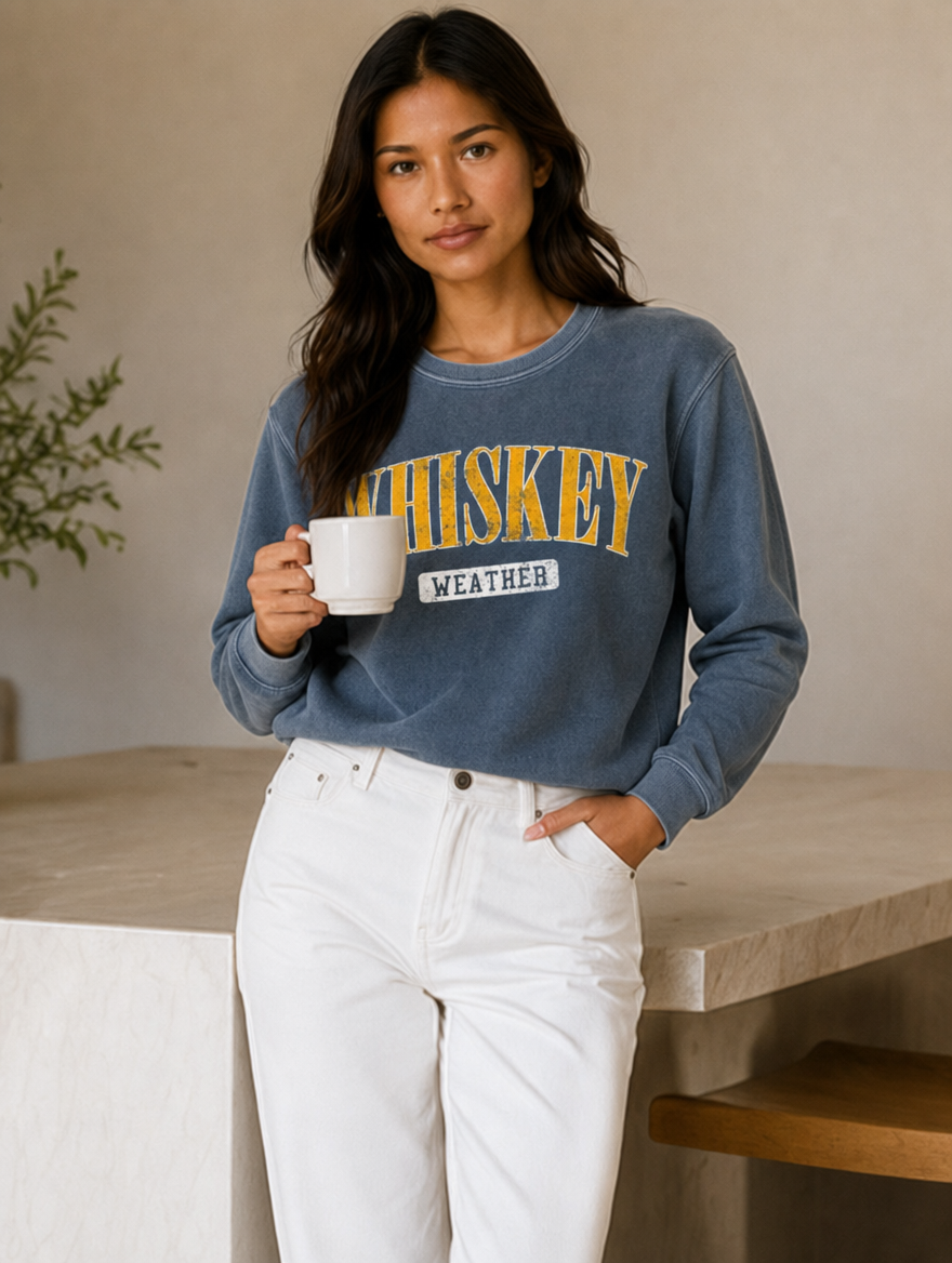 Whiskey Weather Mineral Wash Sweatshirt, view 3 | House of Caelo®