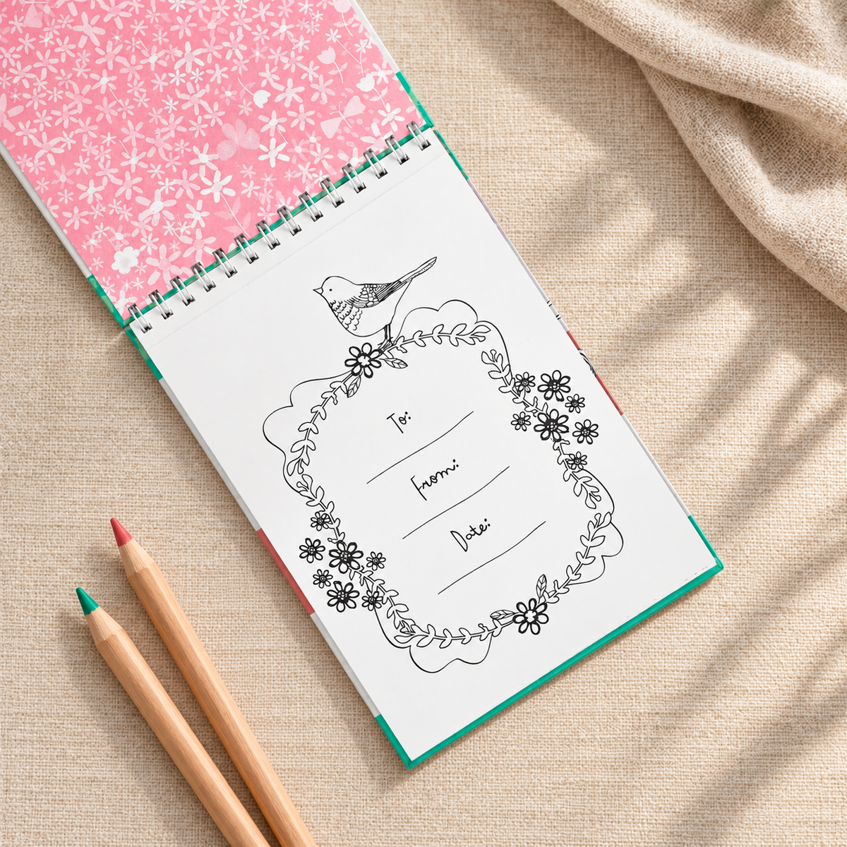 Joy for the Journey coloring book gift presentation page with To, From and Date lines