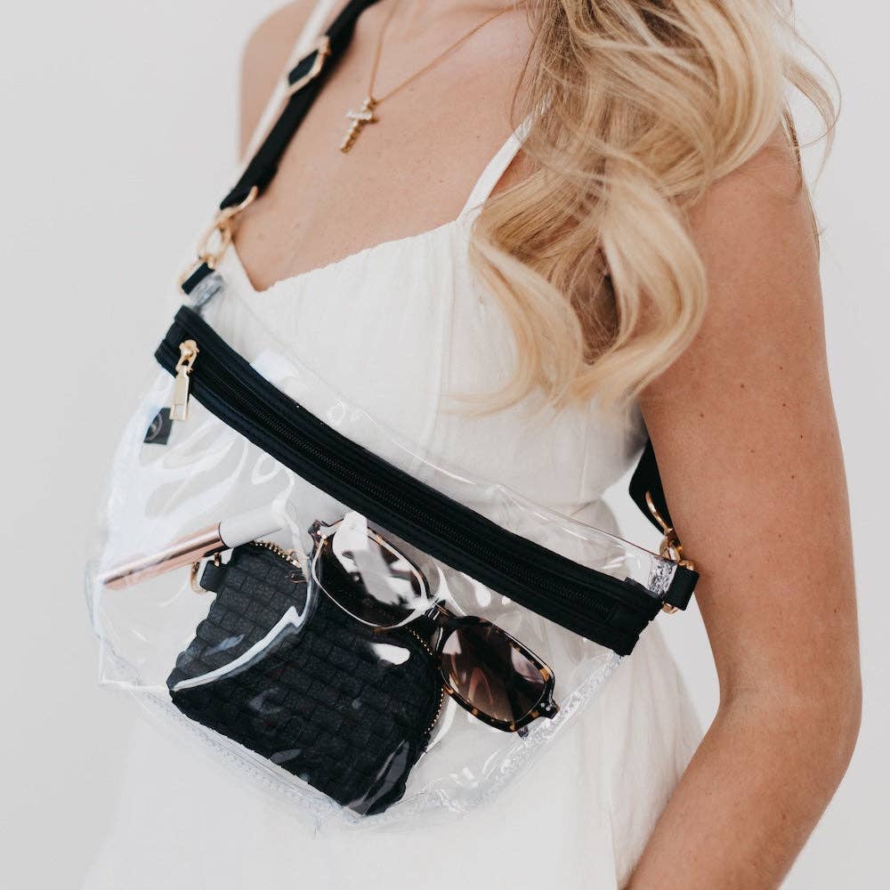 Kehlani black clear stadium bum bag detail