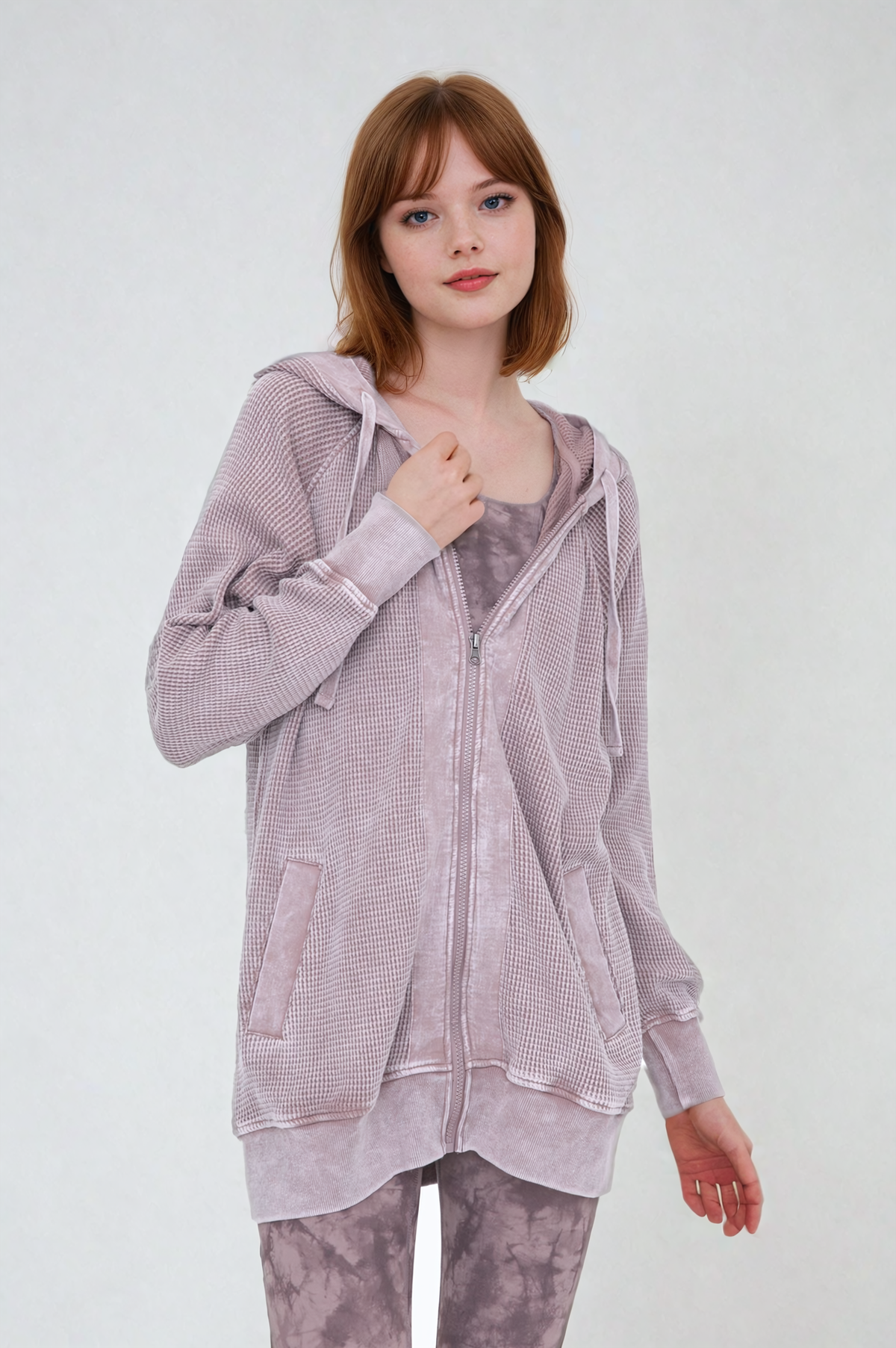 Oversized Waffle Knit Zip-Up Hoodie, Clothing, Fit Kitty, House of Caelo Athleisure Wear, Yoga Wear & Leggings