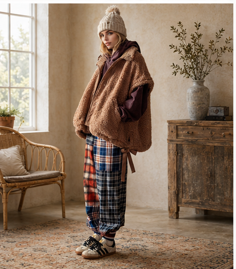 Patchwork Plaid Jogger Pants, view 4 | House of Caelo®