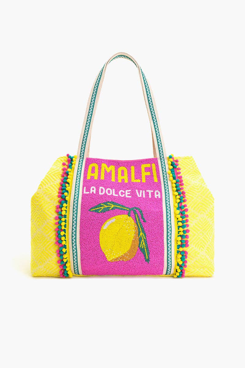 Hand-embellished Amalfi market tote with Mediterranean charm