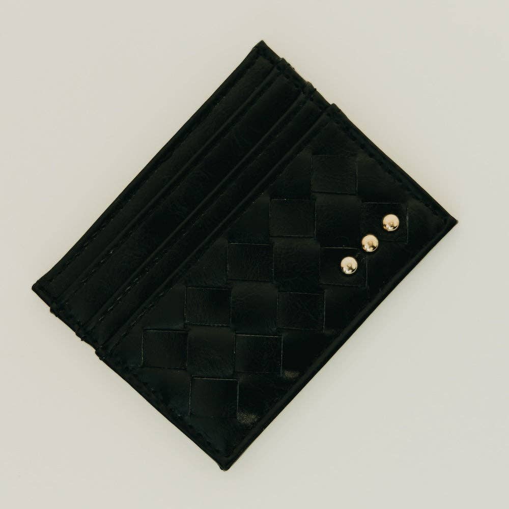 Mariah black woven card holder detail