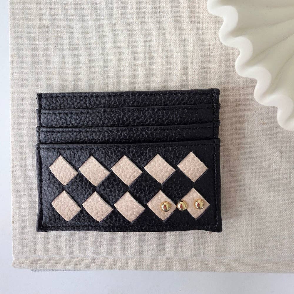 Mariah woven card holder in checkered black