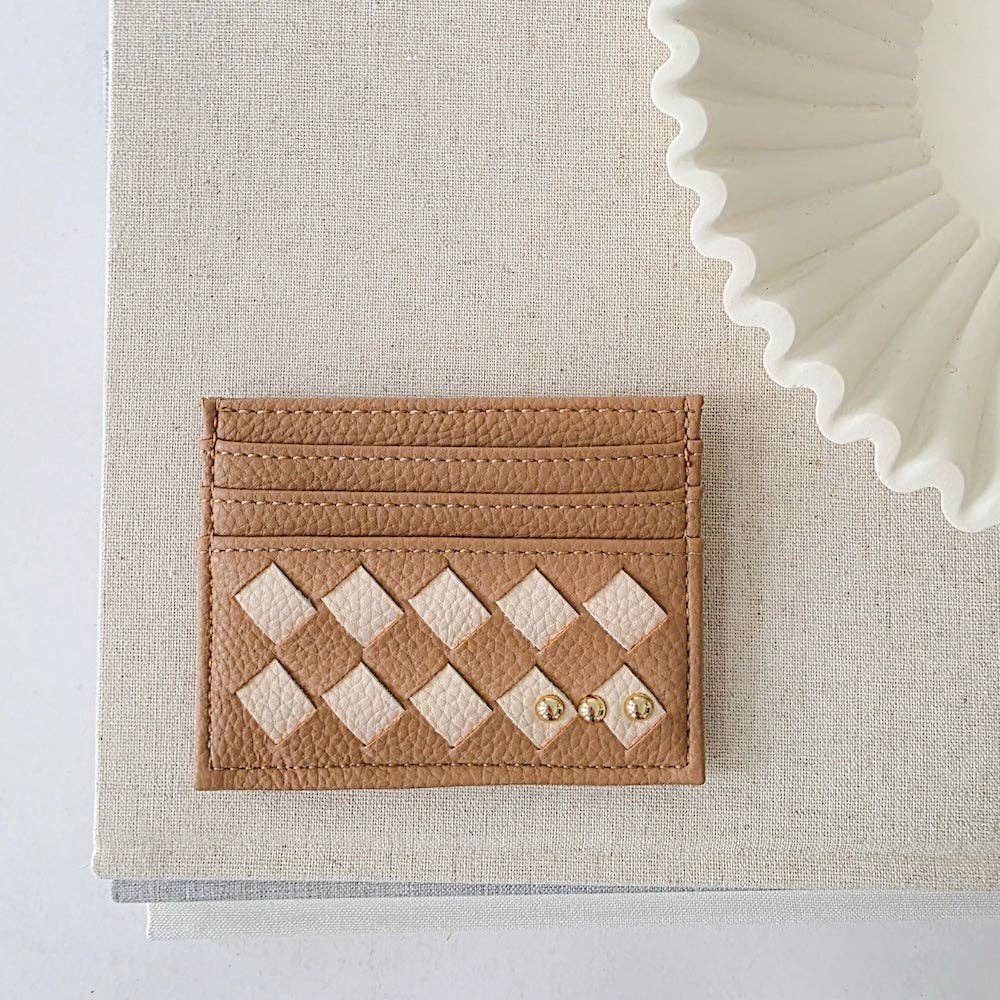 Mariah woven card holder in checkered tan