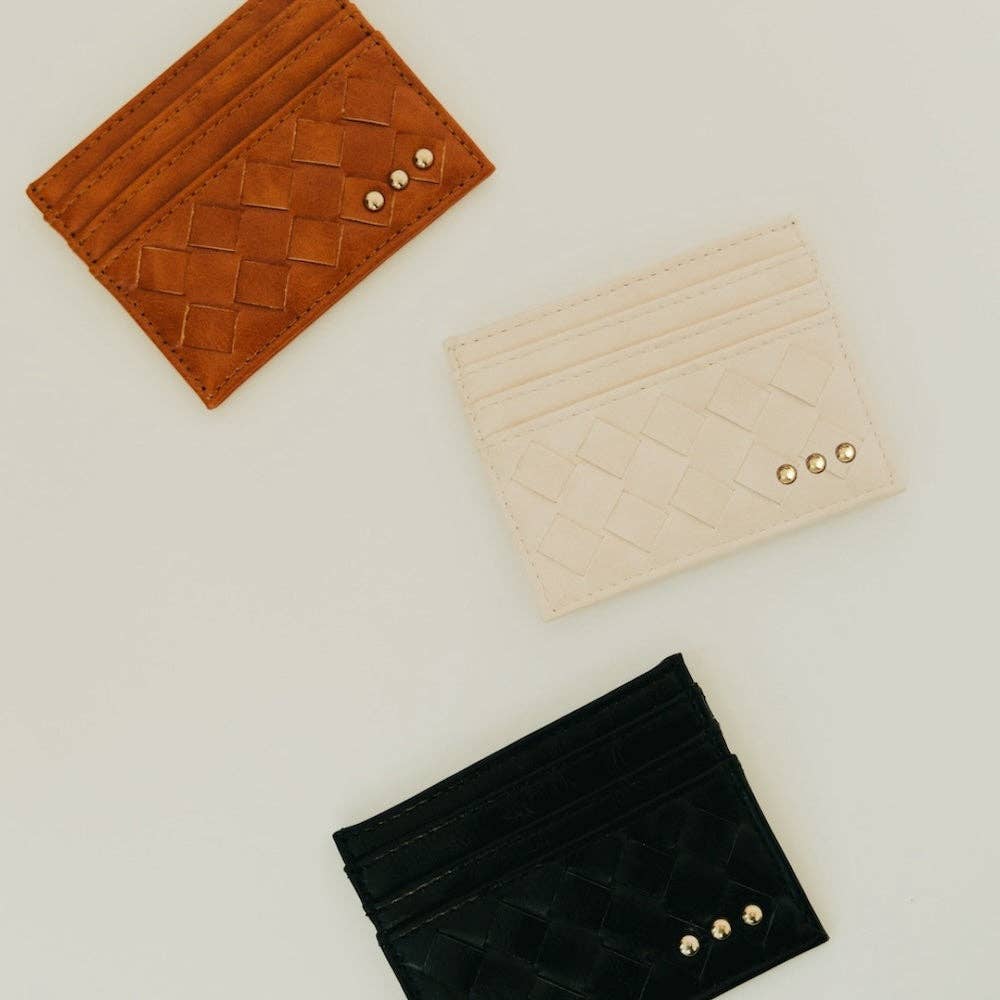 Mariah woven card holders in black, cream and brown