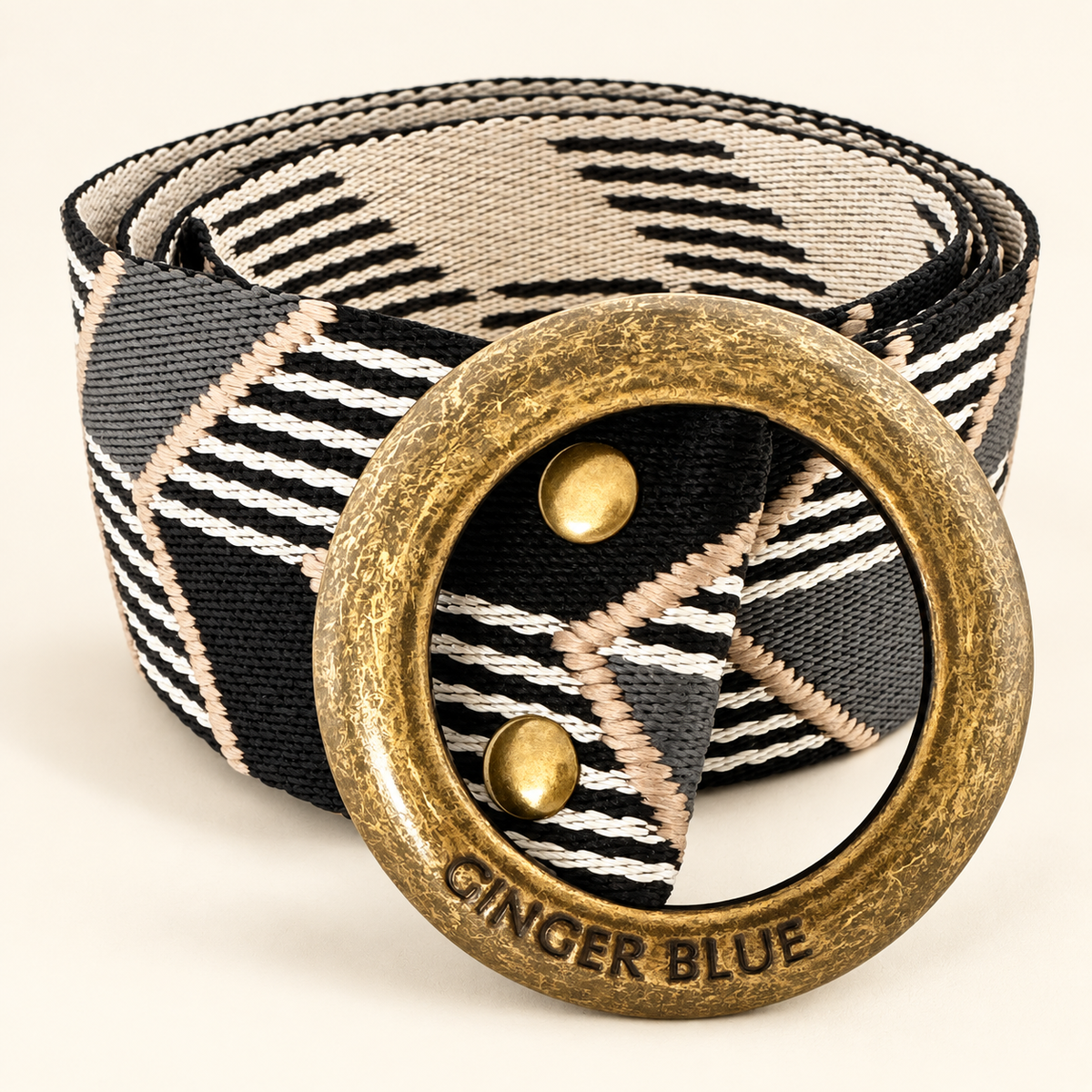 Noir Neutral Woven Belt on a warm ivory background