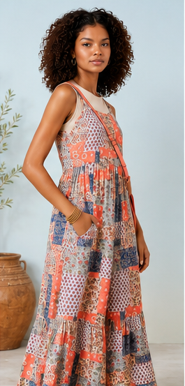 Serenity Patchwork Jumpsuit with Side Pockets, view 5 | House of Caelo®