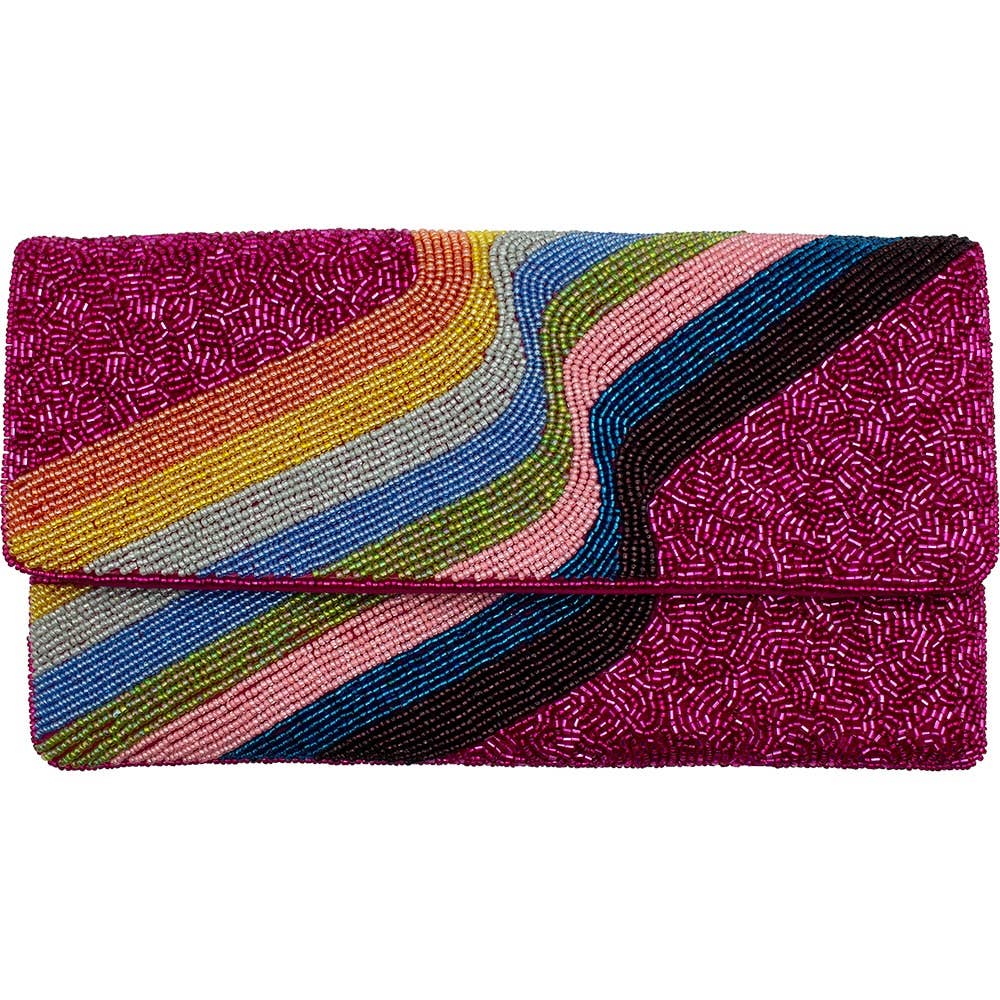 Fuchsia Rainbow Beaded Clutch, view 3 | Fitkitty Culture®