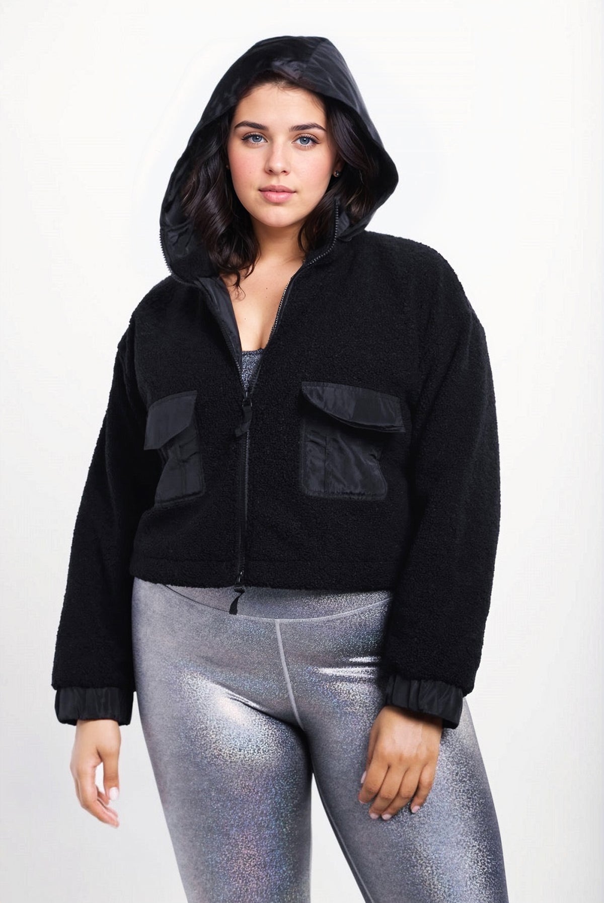 CURVY Sherpa Dreams Cropped Hooded Jacket, Jacket, House of Caelo, House of Caelo