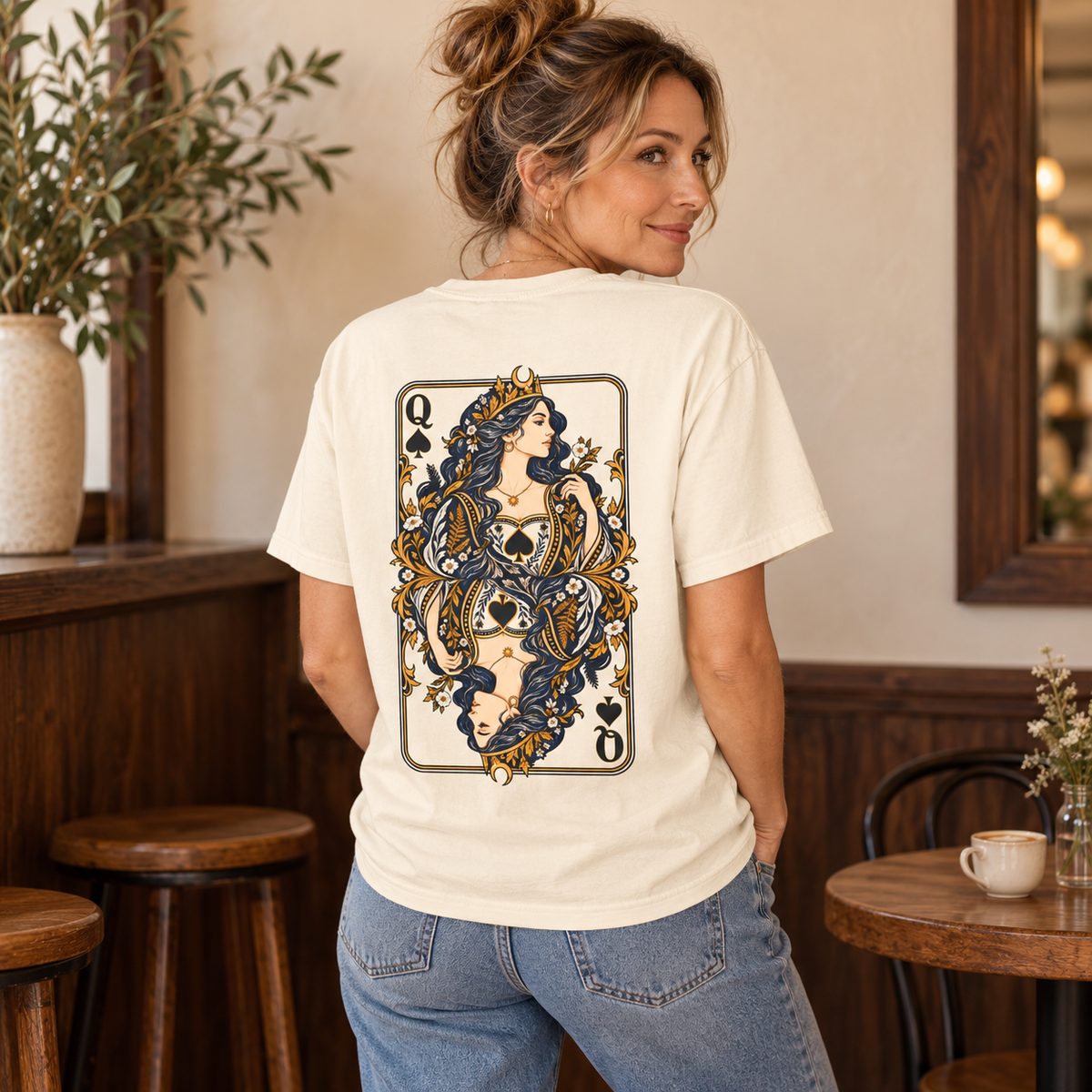 queen of spades ivory tee lifestyle by House of Caelo