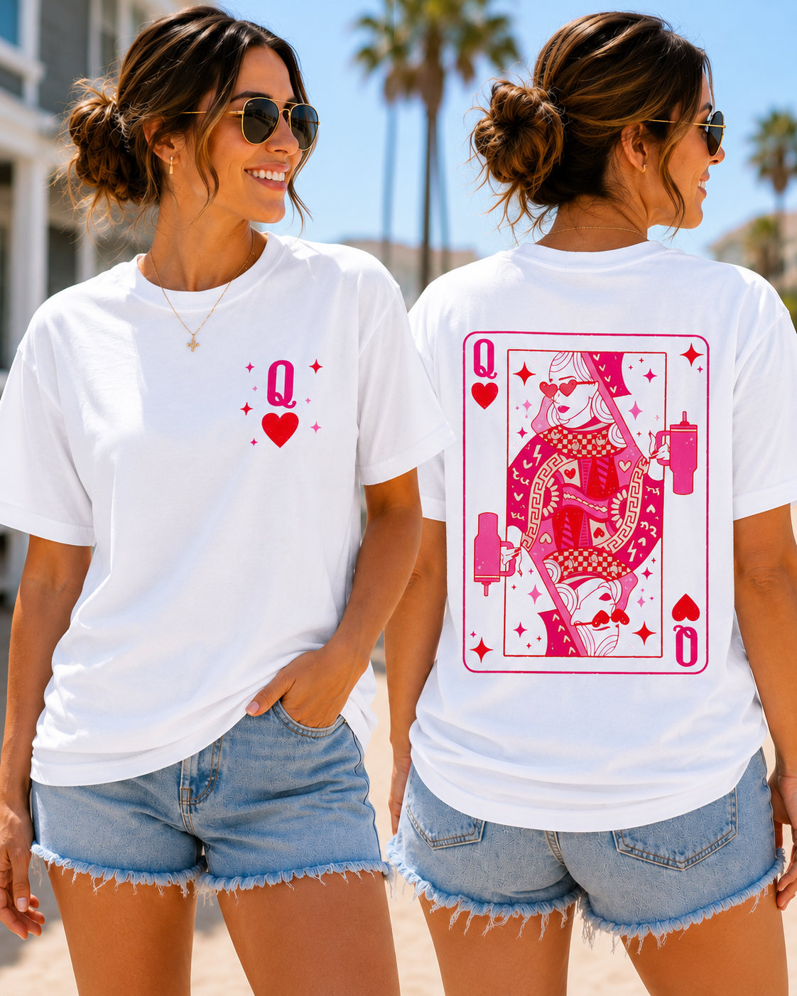 Queen of Hearts Graphic Tee | Pink Card Design