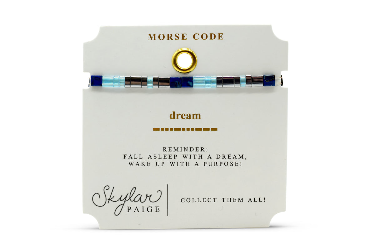 Skylar Paige Dream Morse Code bracelet on card