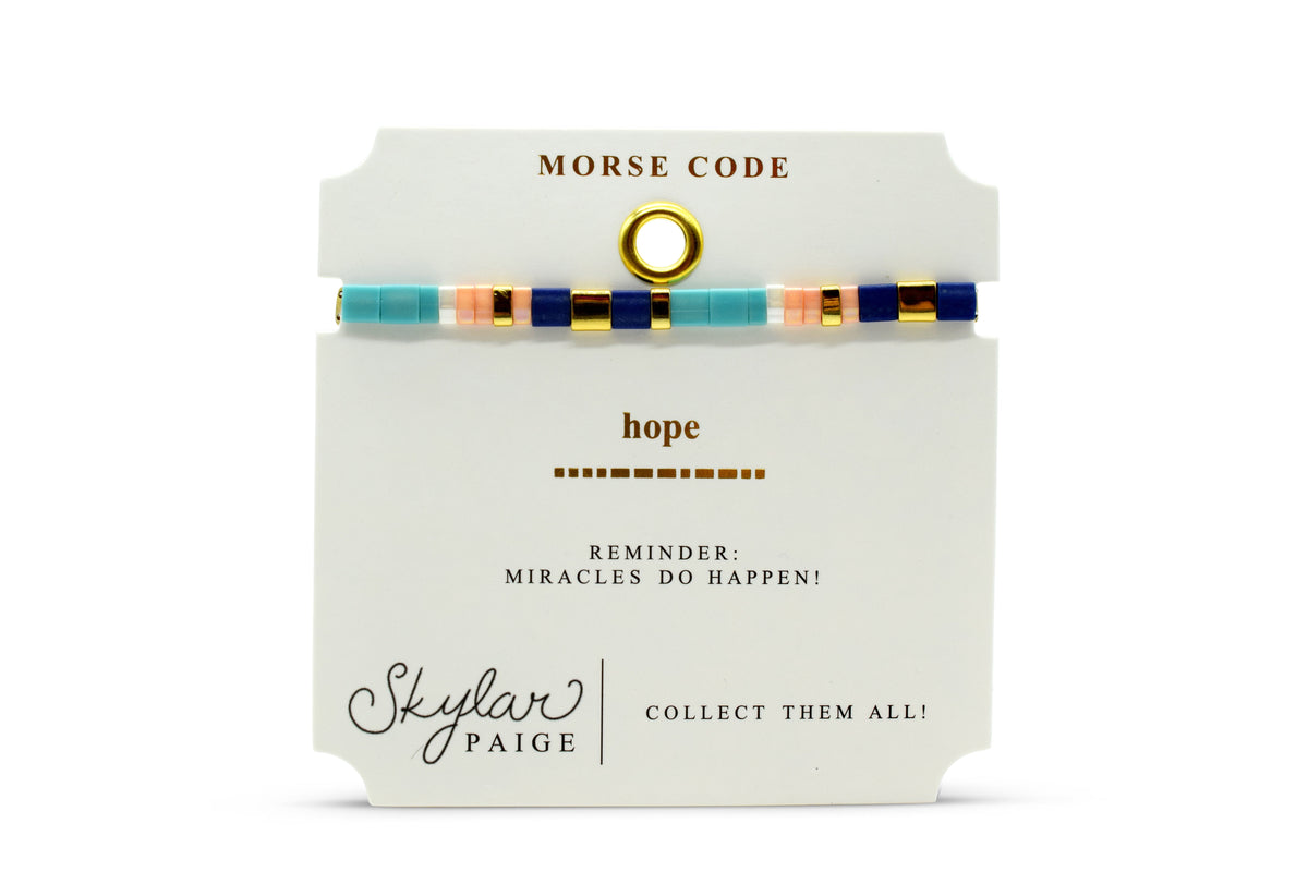 Skylar Paige Hope Morse Code bracelet on card