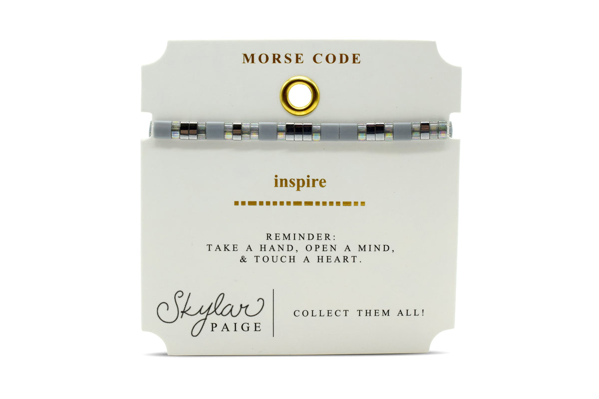 Skylar Paige Inspire Morse Code bracelet on card