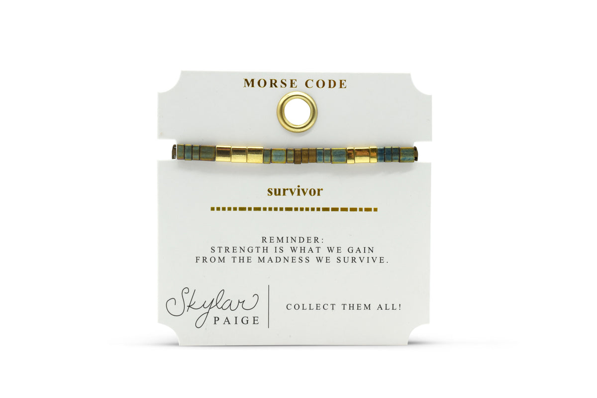 Skylar Paige Survivor Morse Code bracelet on card