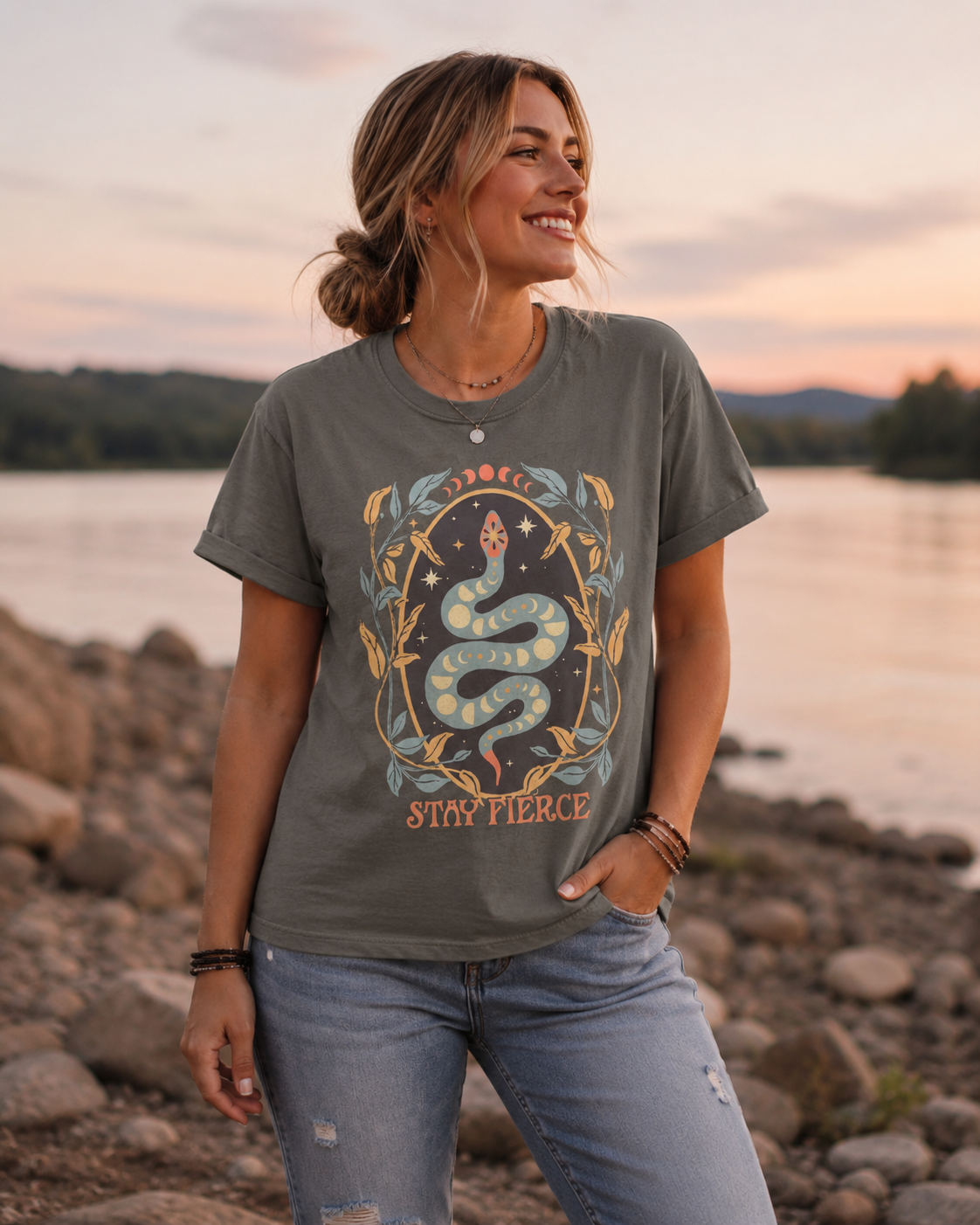 Stay Fierce graphic top with bold empowering typography