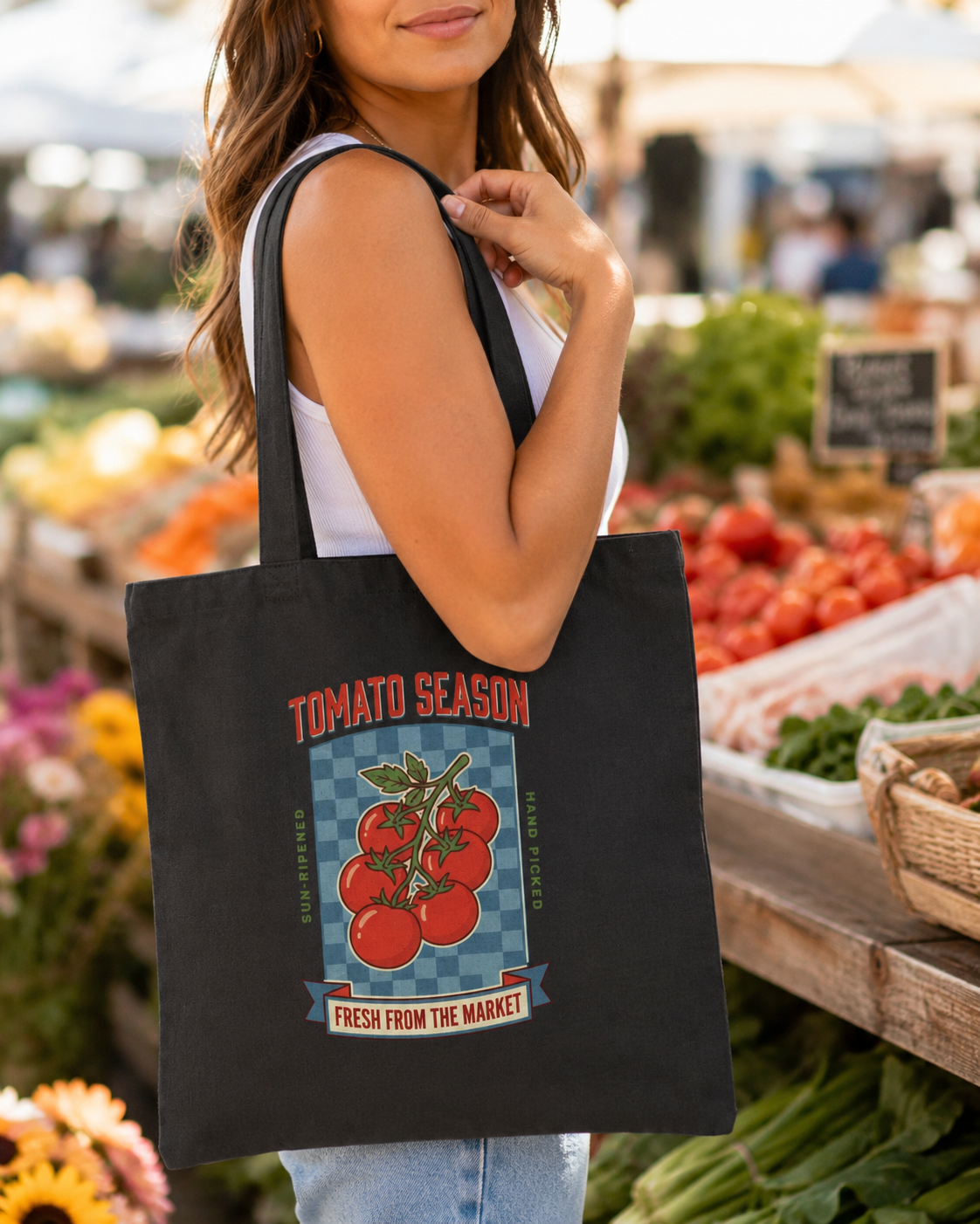 Tomato Season Market Tote, view 2 | Fitkitty Culture®
