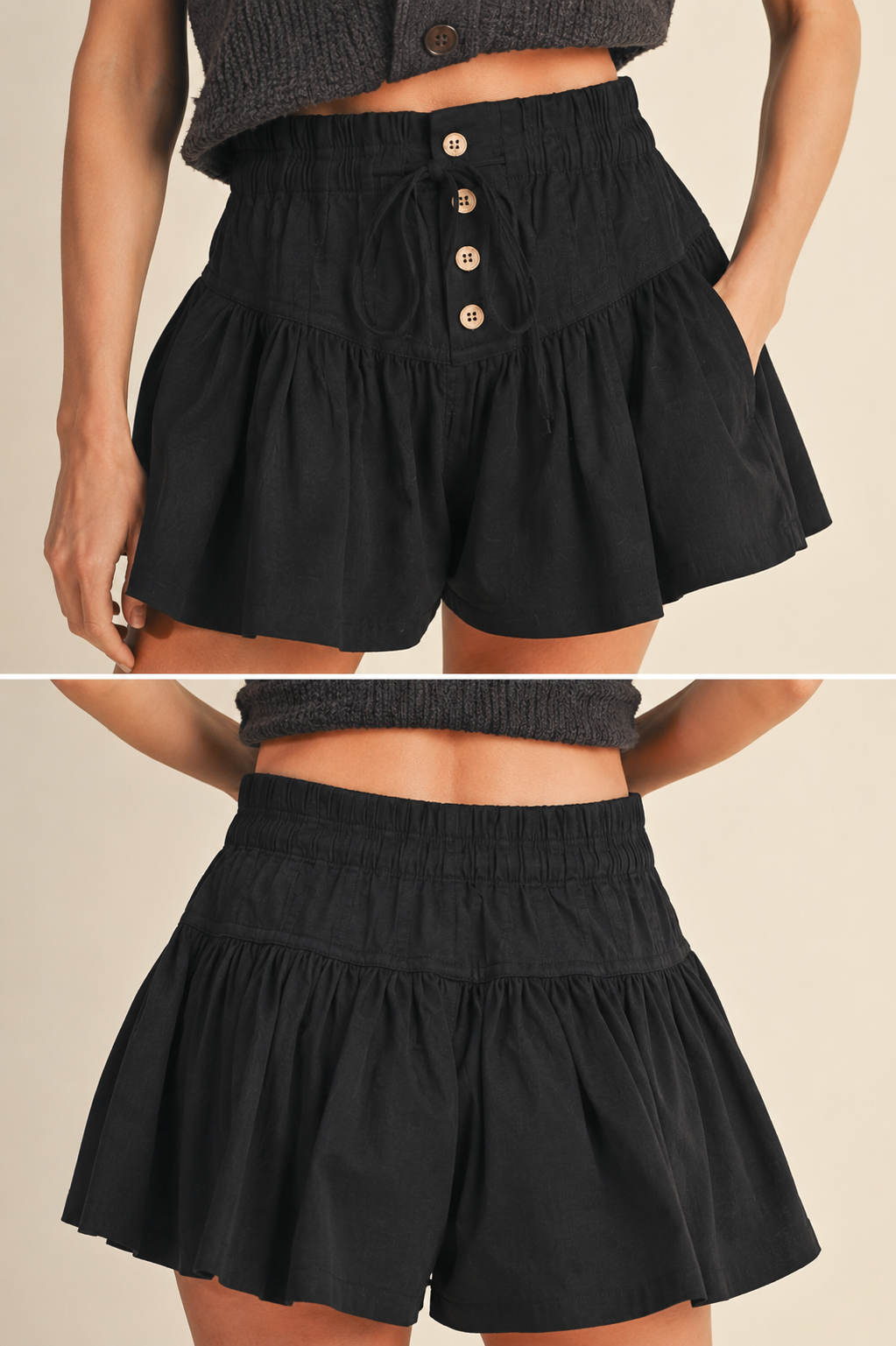Willow Twill Flare Shorts, view 2 | Fitkitty Culture®