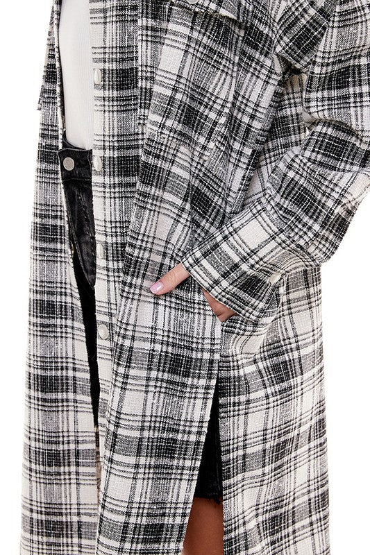 Oversized Long Plaid Shacket, view 3